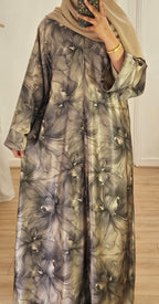 Closed Floral Abaya In Beige