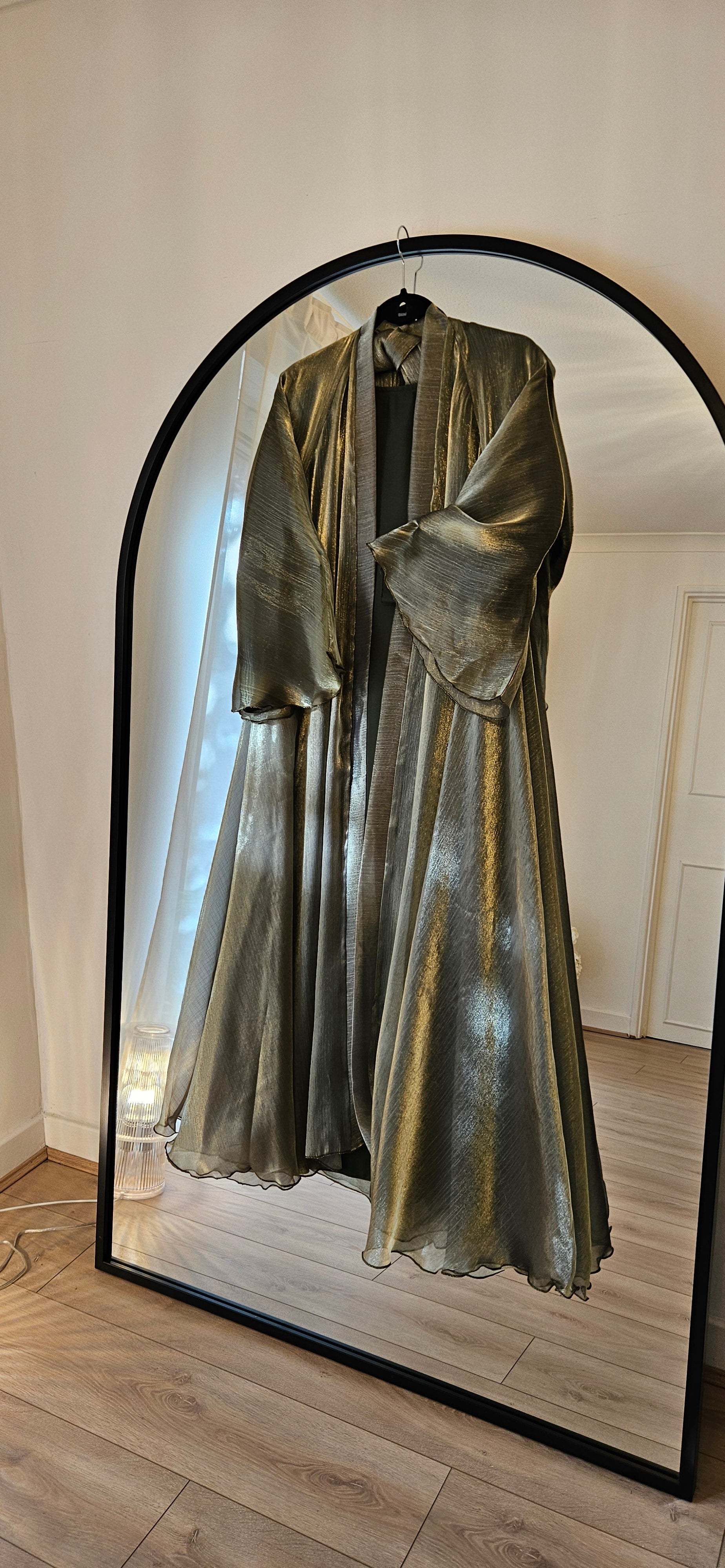 Shimmer Green Abaya With Slip Dress