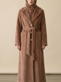 Aria Fur Longline Coat In Brown