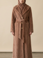 Aria Fur Longline Coat In Brown