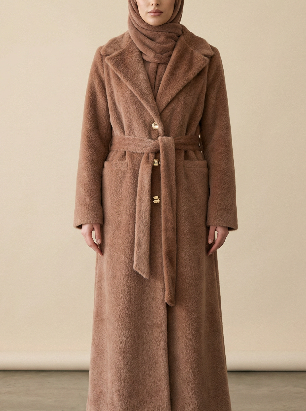 Aria Fur Longline Coat In Brown