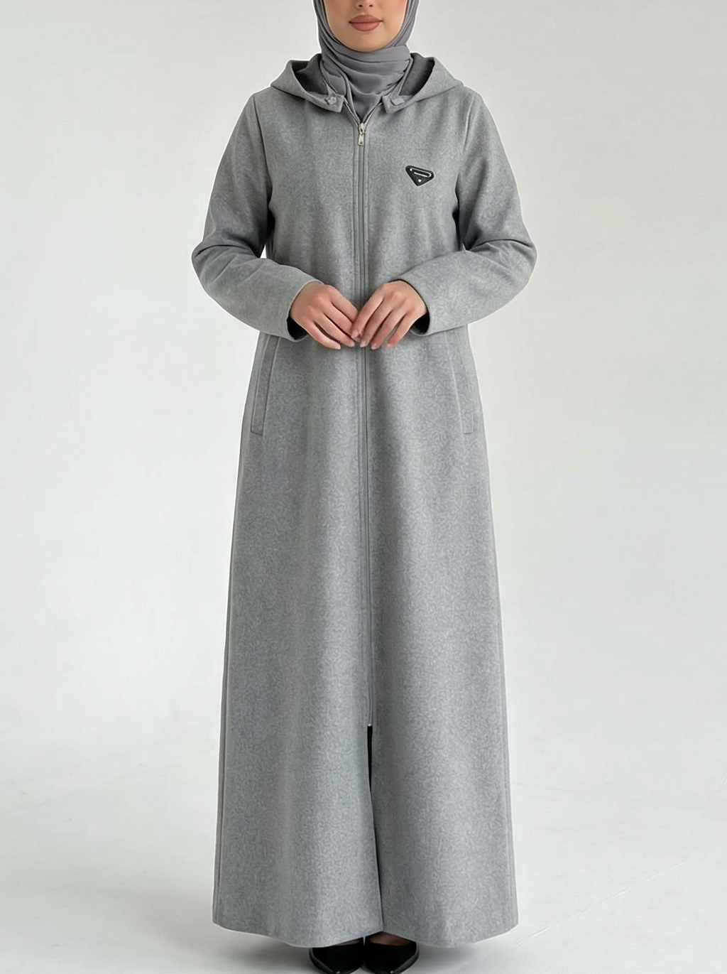 Ziena longline Zip coat with hood- Grey