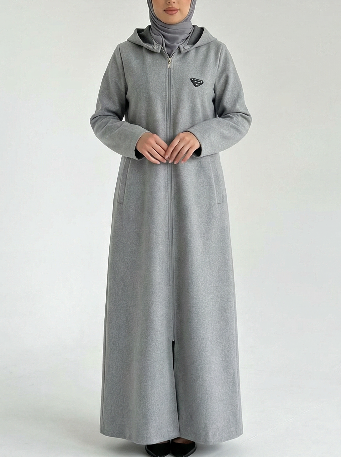 Ziena longline Zip coat with hood- Grey