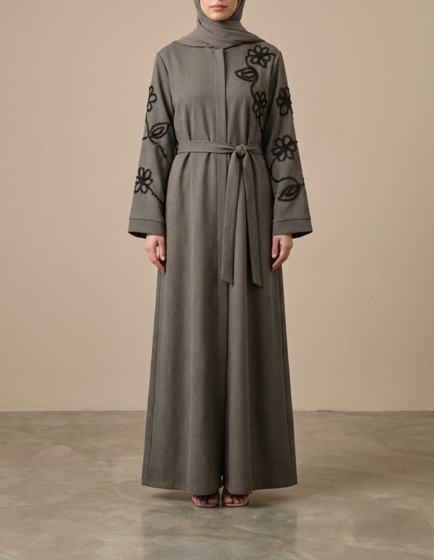 Turkish Flower Abaya in Nude