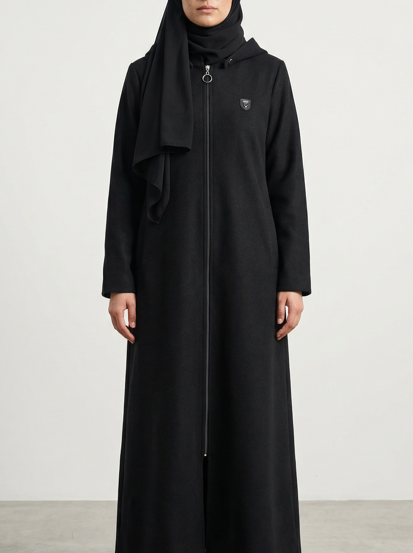 Ziena longline Zip coat with hood- Black