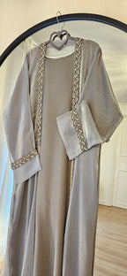 Shimmer Leaf Abaya - silver