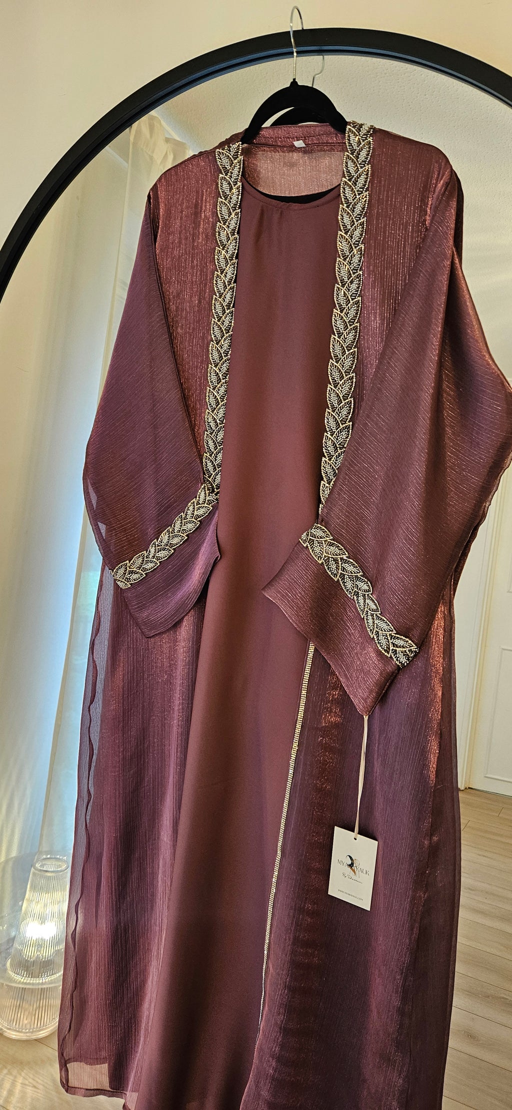 Shimmer Leaf Abaya - Purple