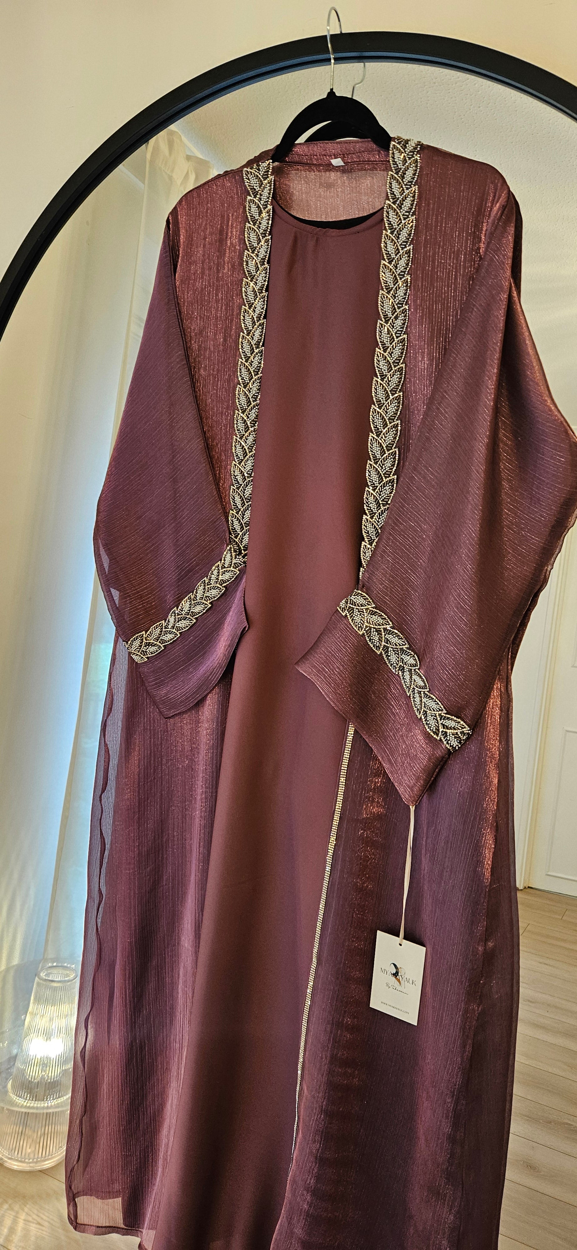 Shimmer Leaf Abaya - Purple