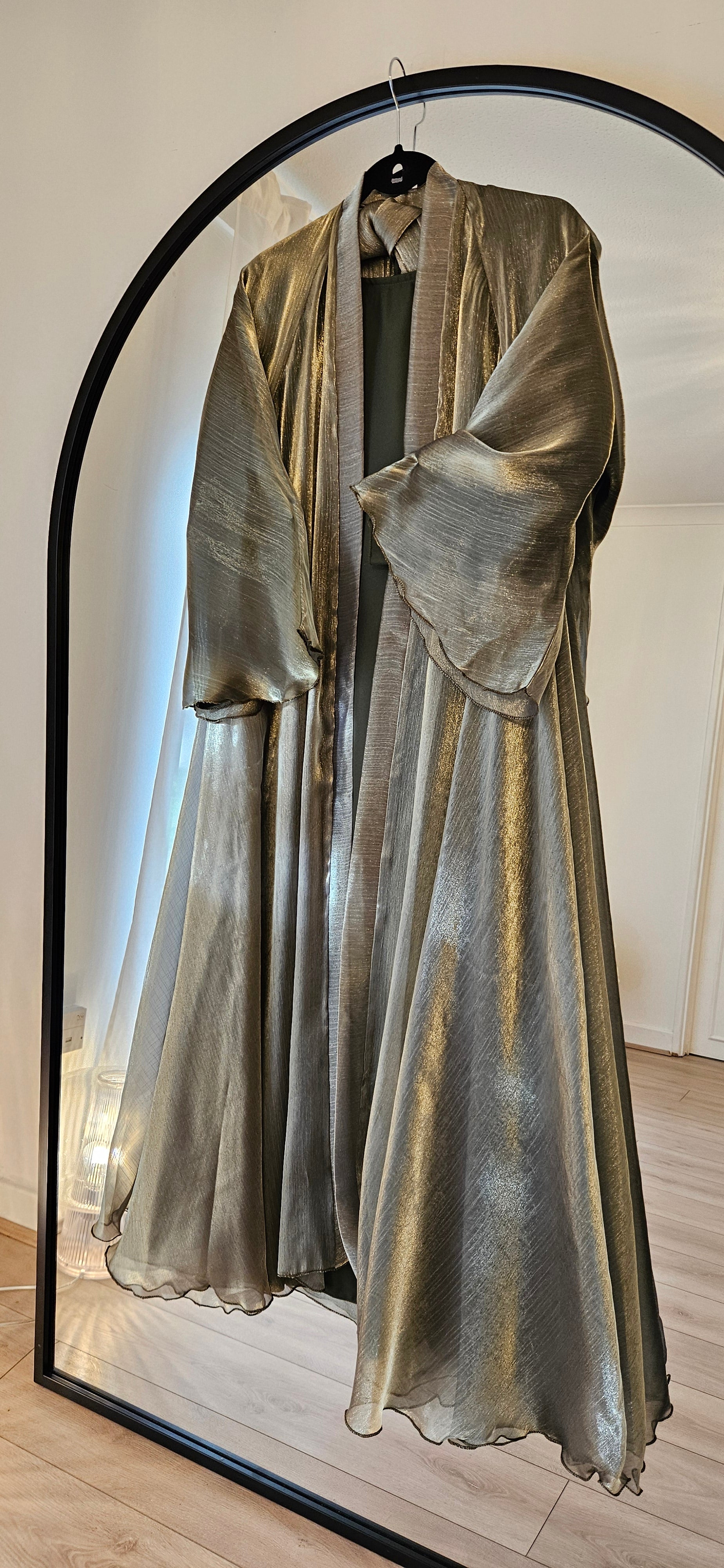 Shimmer Green Abaya With Slip Dress
