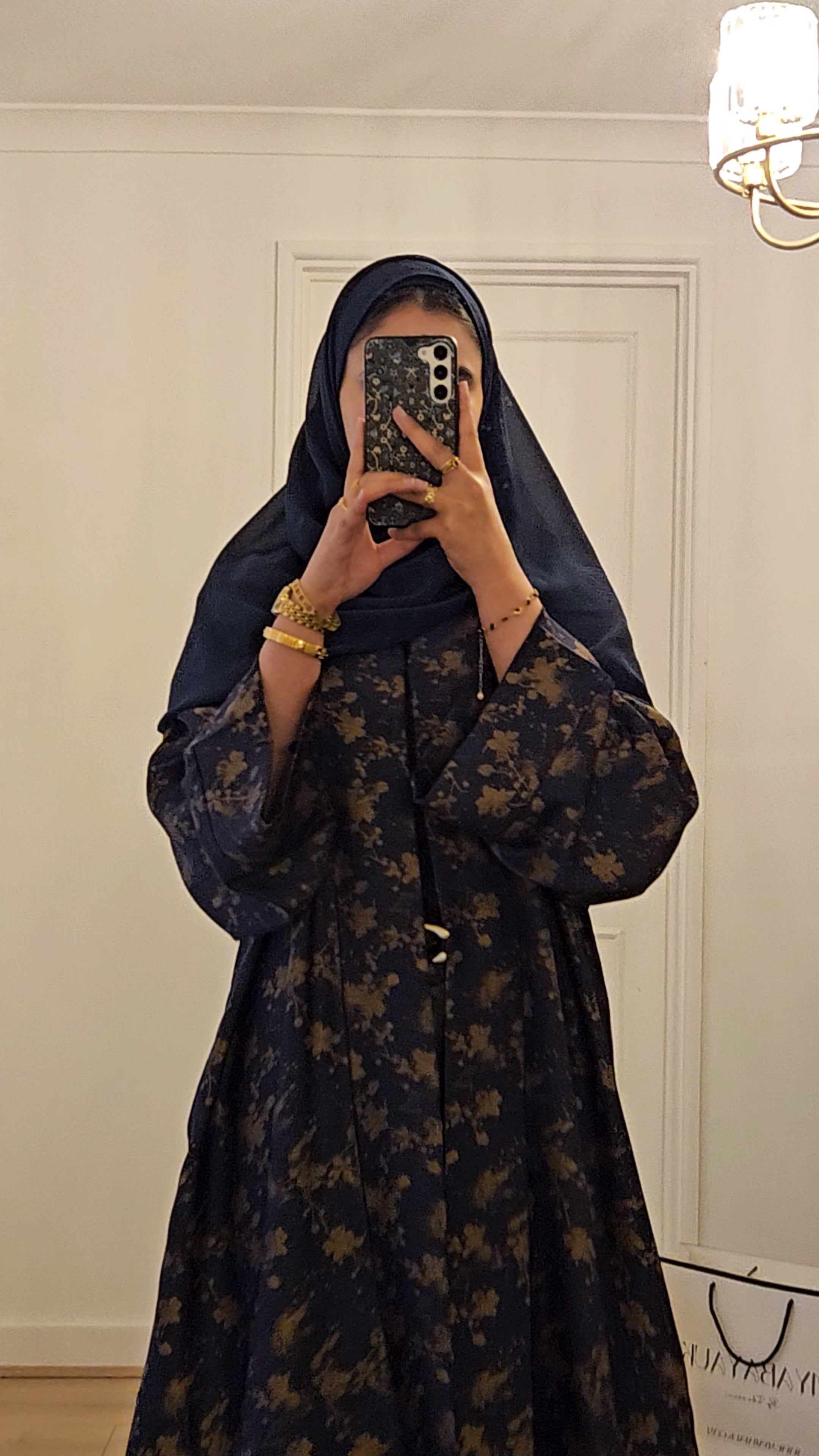 Jacquard Pattern Abaya In Dark Blue
