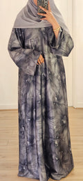 Closed Floral Abaya In Grey