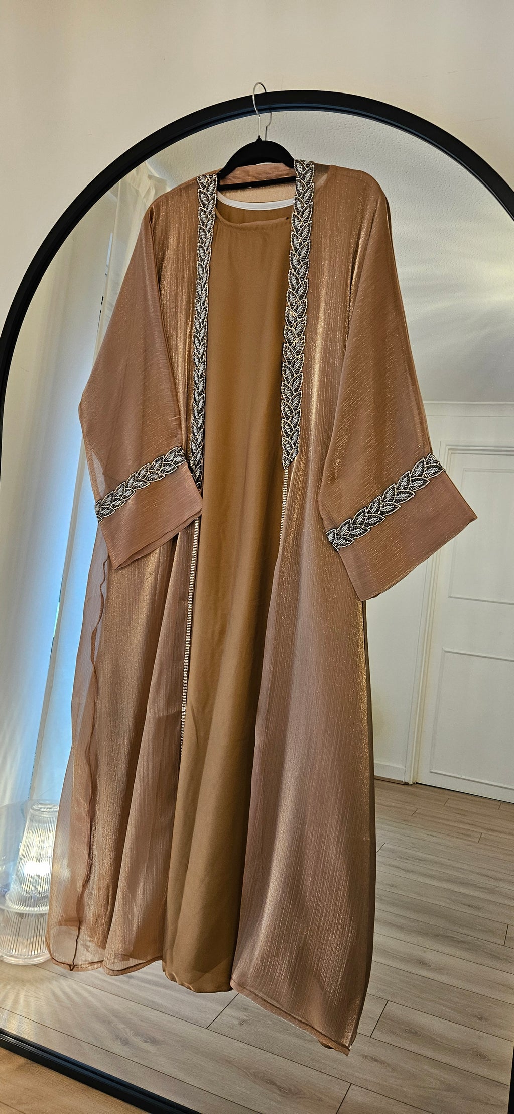 Shimmer Leaf Abaya - Gold