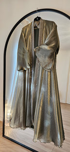 Shimmer Green Abaya With Slip Dress