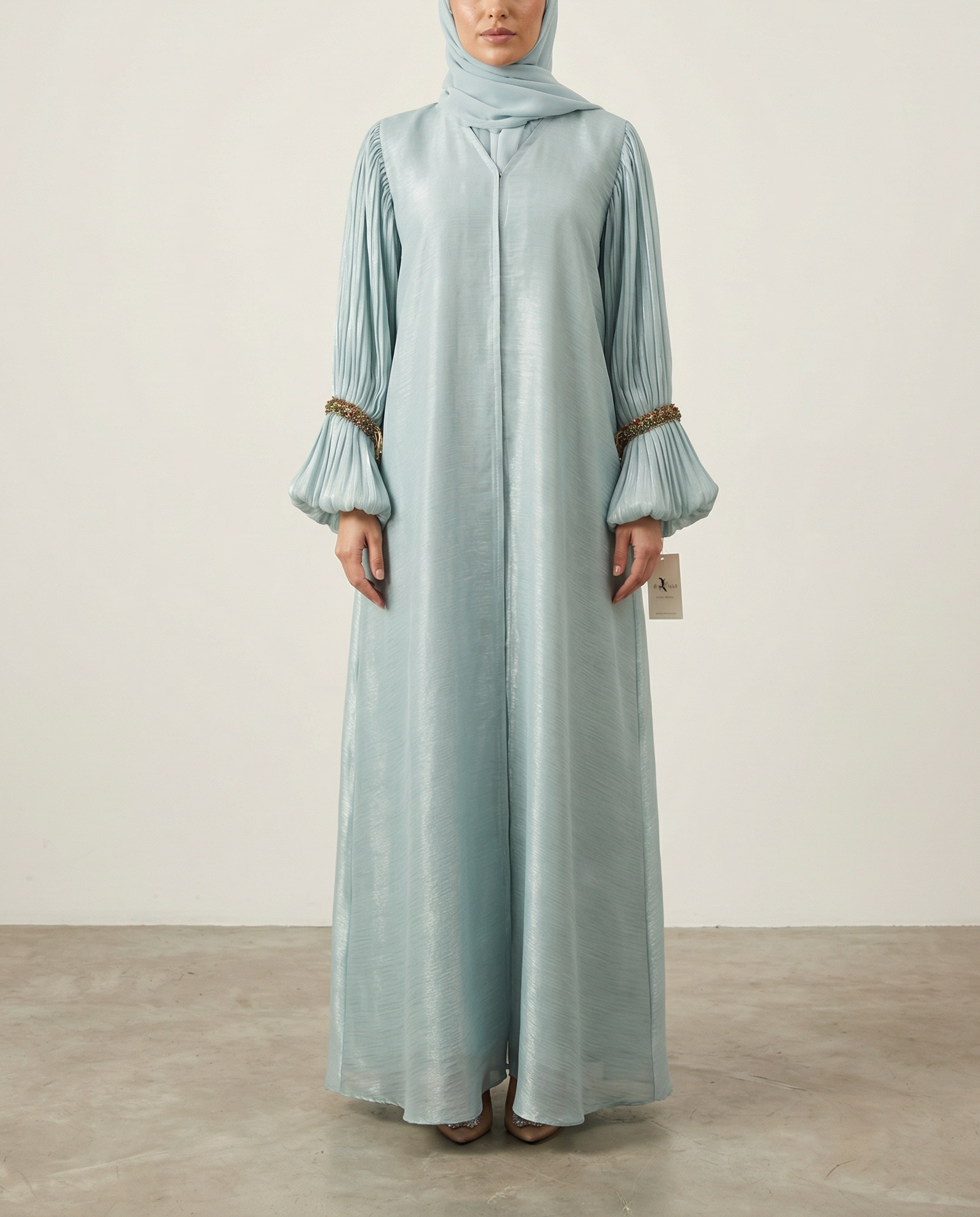 Exclusive Shimmer Beaded Abaya in Aqua