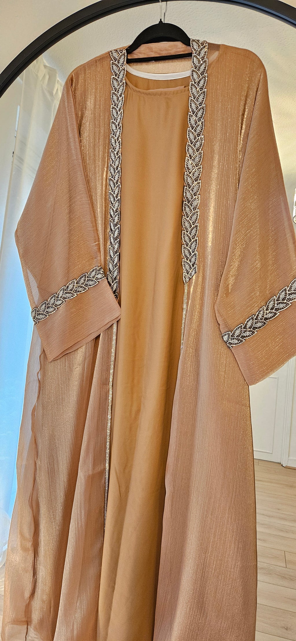 Shimmer Leaf Abaya - Gold