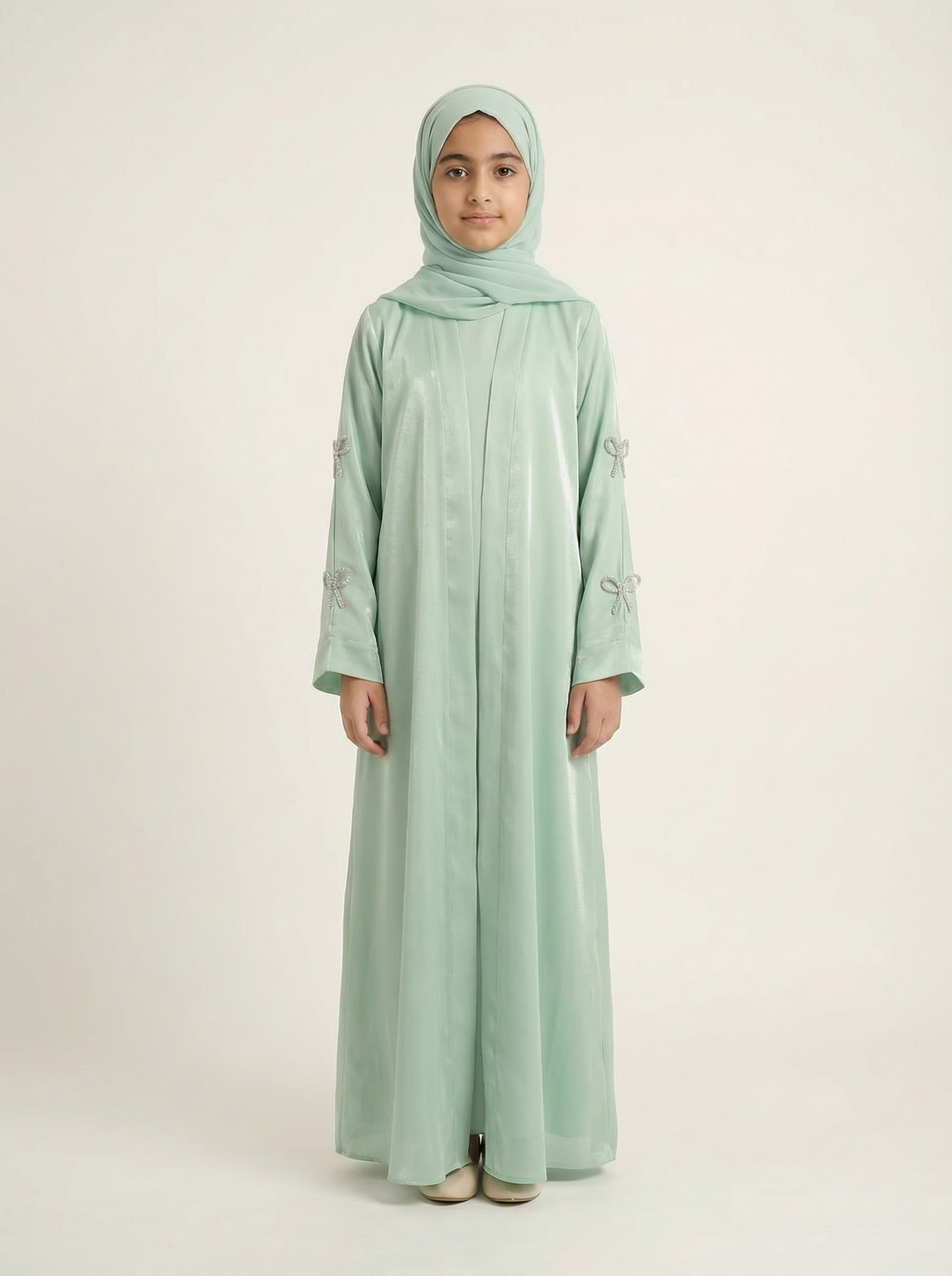 Girls Green Bow Abaya