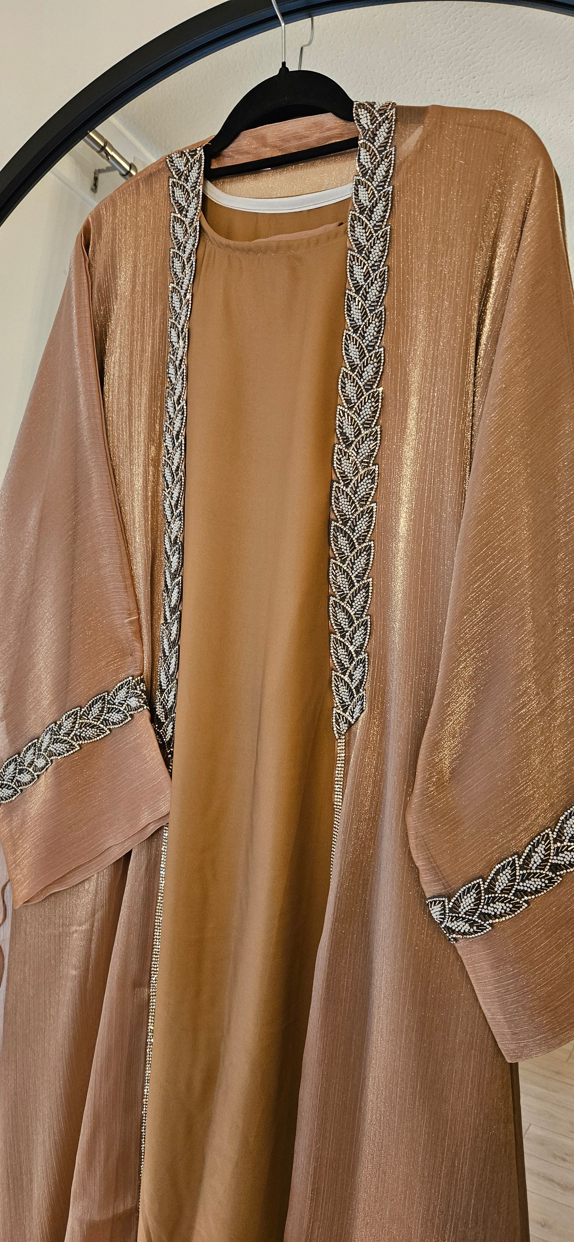 Shimmer Leaf Abaya - Gold