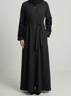 Turkish Flower Abaya in Velvet Black