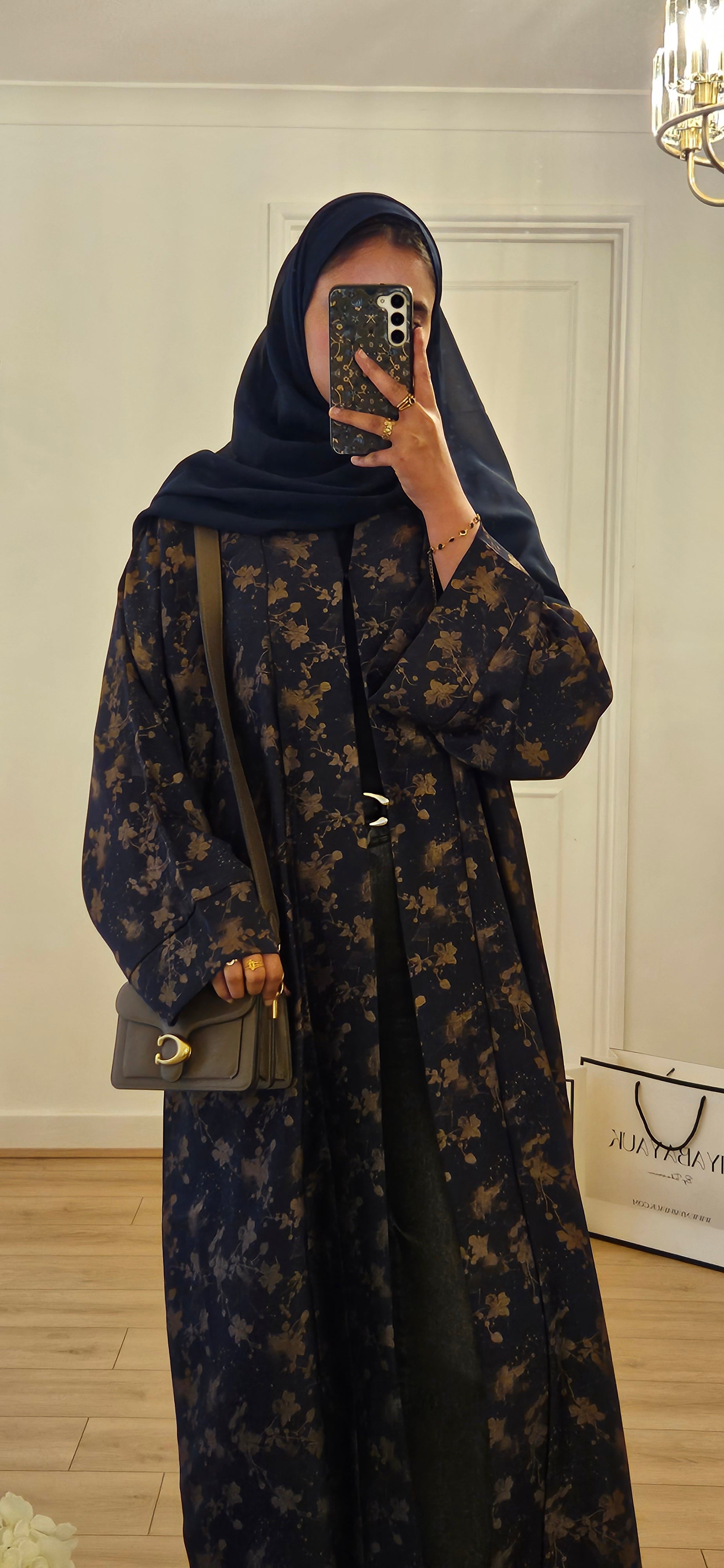 Jacquard Pattern Abaya In Dark Blue