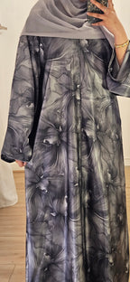 Closed Floral Abaya In Grey