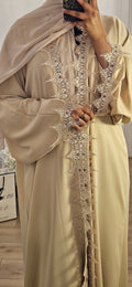 Beige Net Abaya With Slip dress