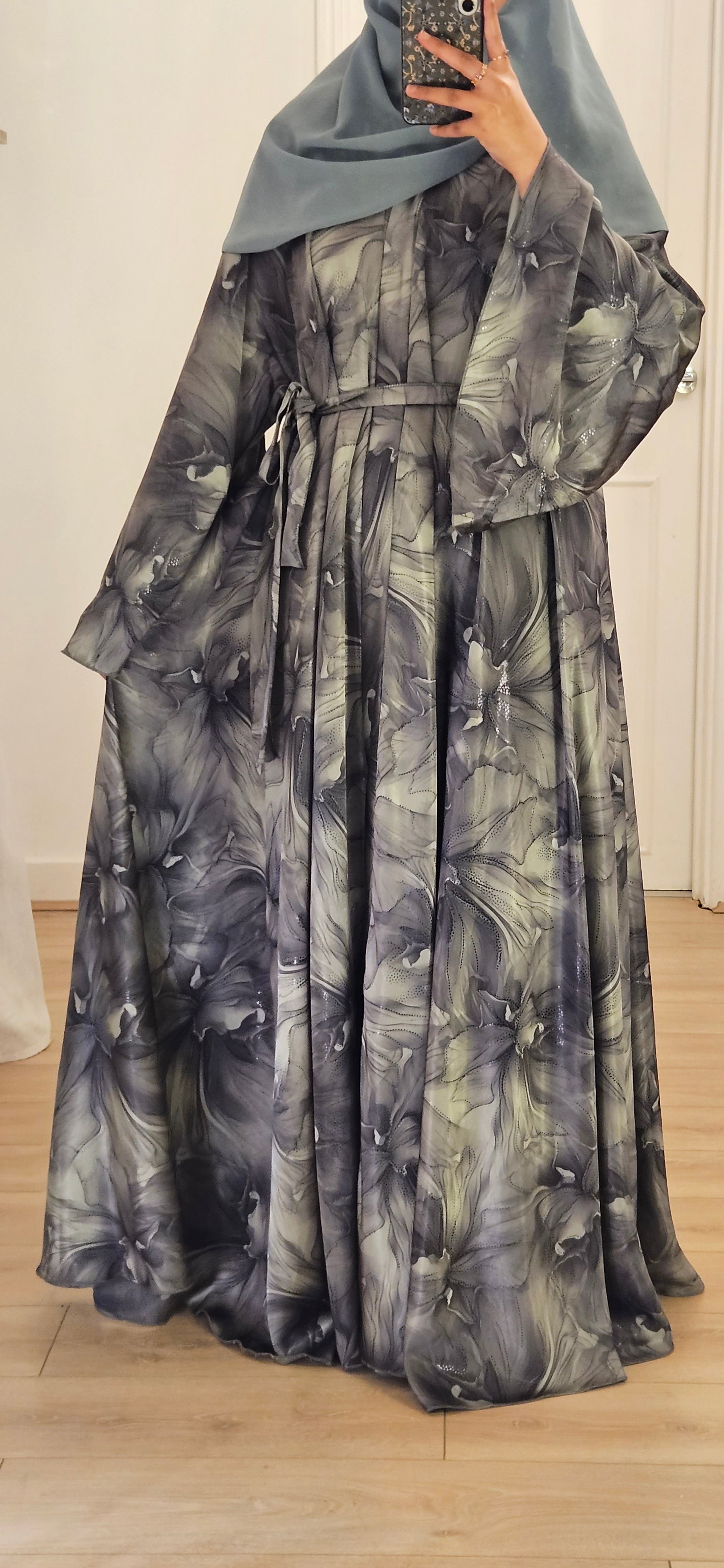 Floral Umbrella Abaya In Green