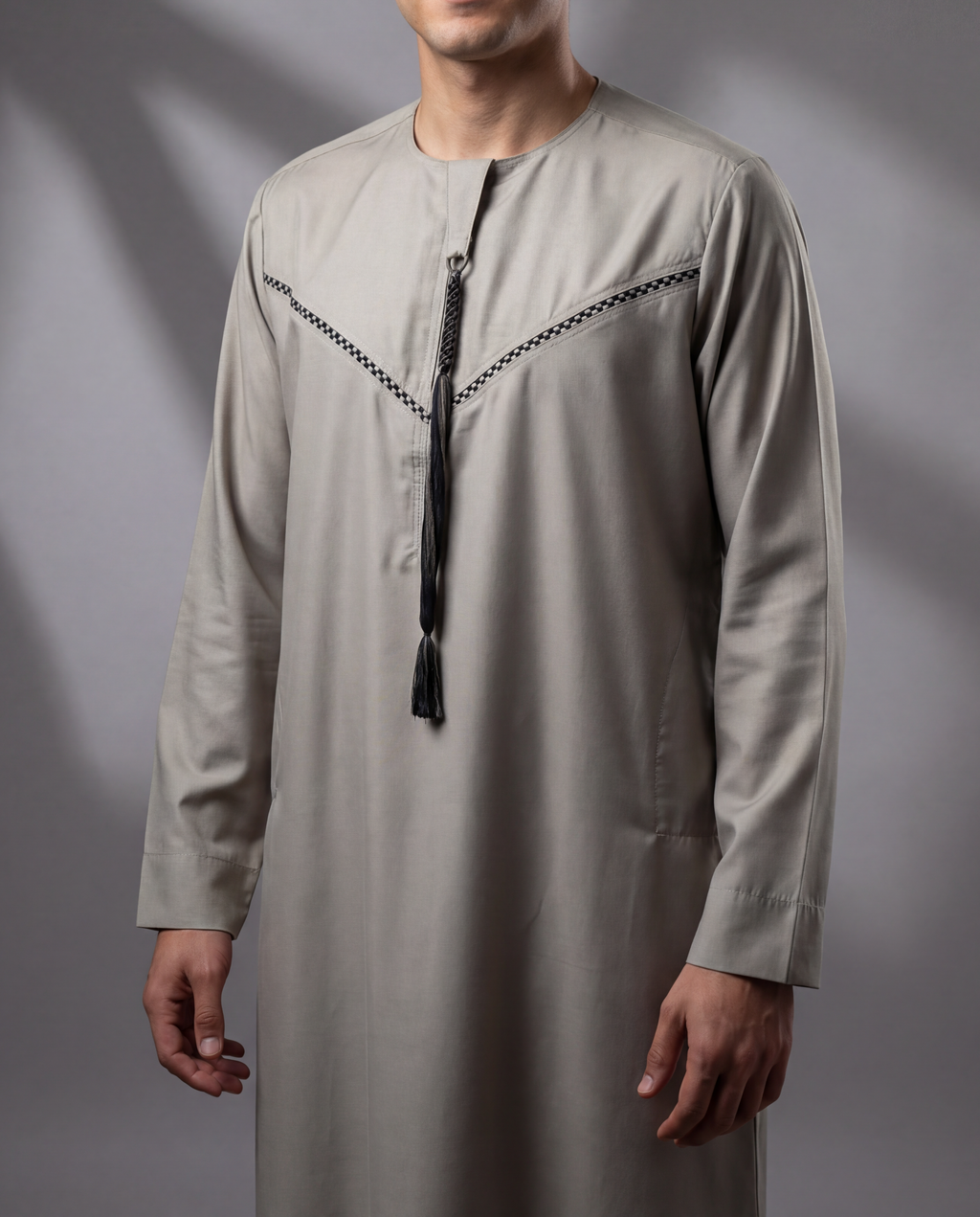 Men's Embroidery Taupe Thobe