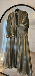 Shimmer Green Abaya With Slip Dress