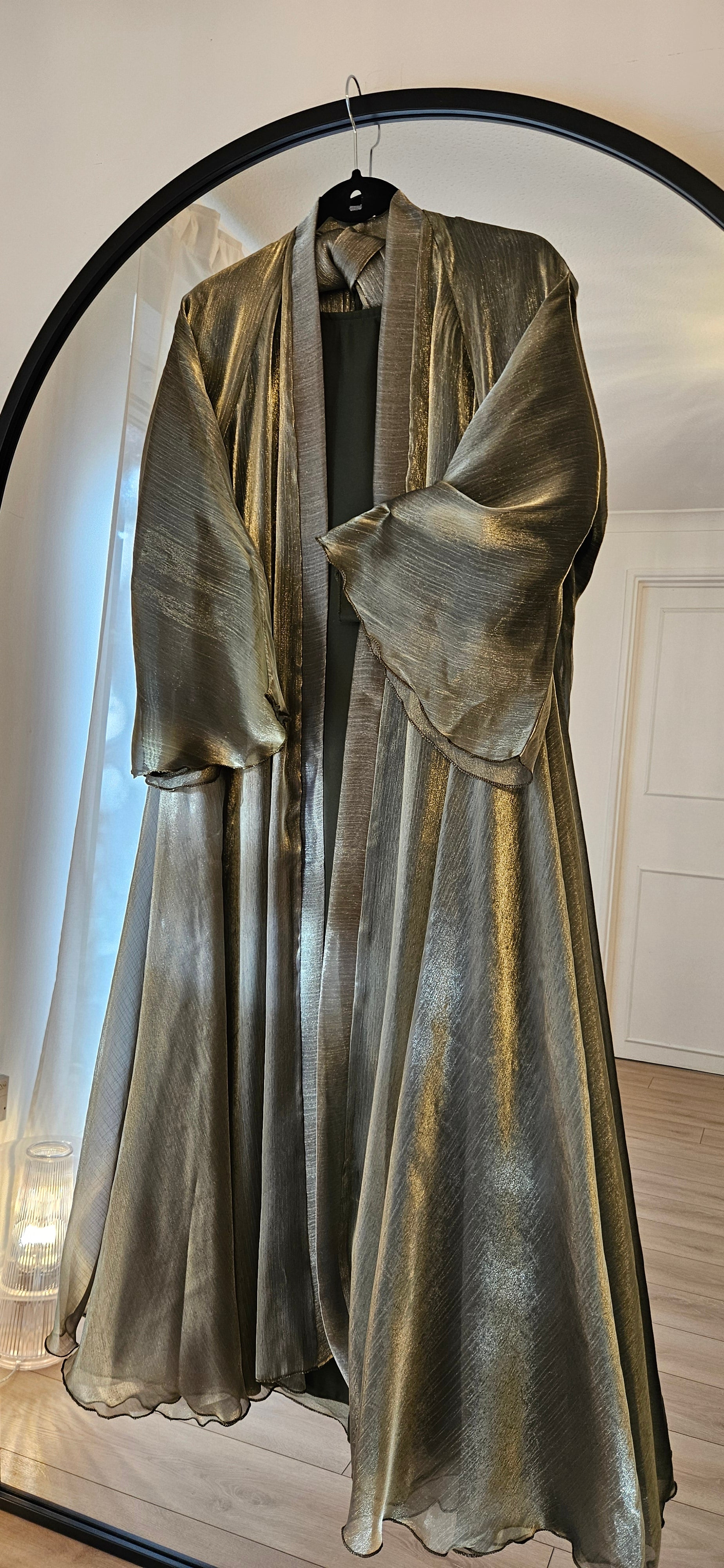 Shimmer Green Abaya With Slip Dress