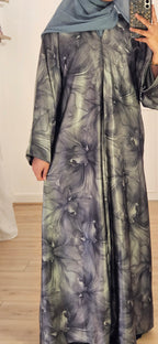 Closed Floral Abaya In Green