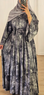 Floral Umbrella Abaya in Grey
