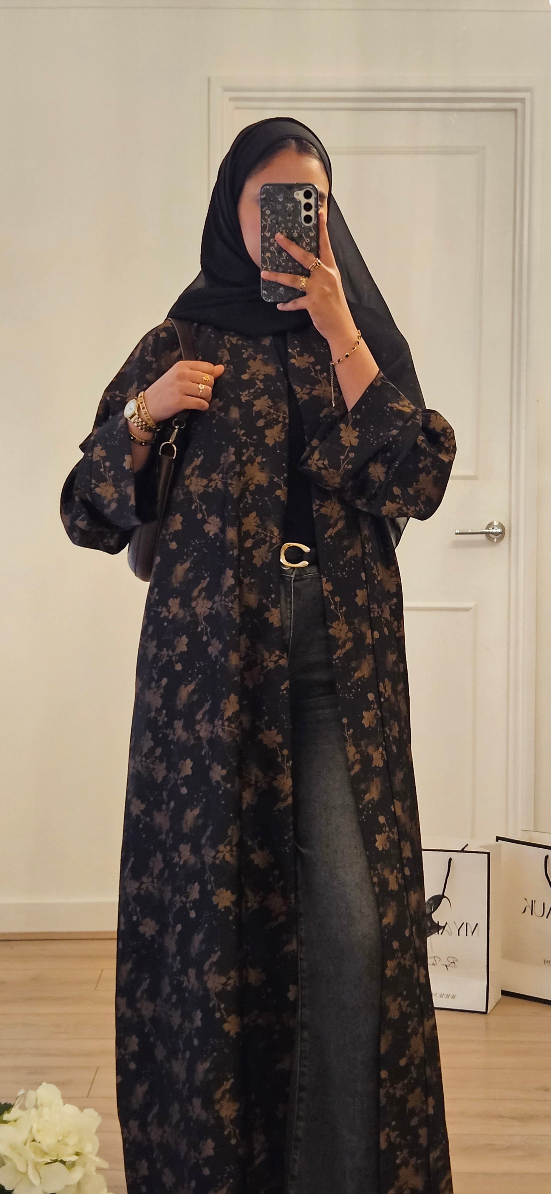 Jacquard Pattern Abaya In Dark Blue