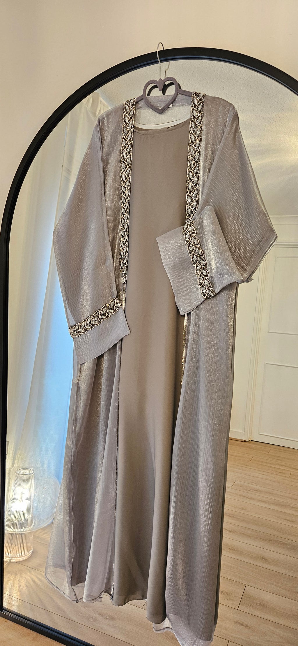 Shimmer Leaf Abaya - silver