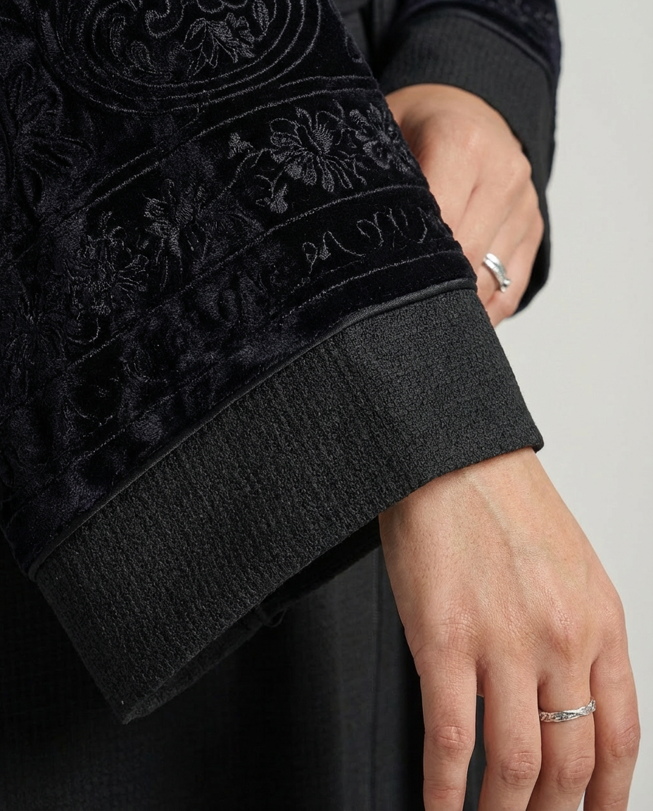 Turkish Flower Abaya in Velvet Black