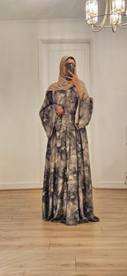 Floral Umbrella Abaya In Beige