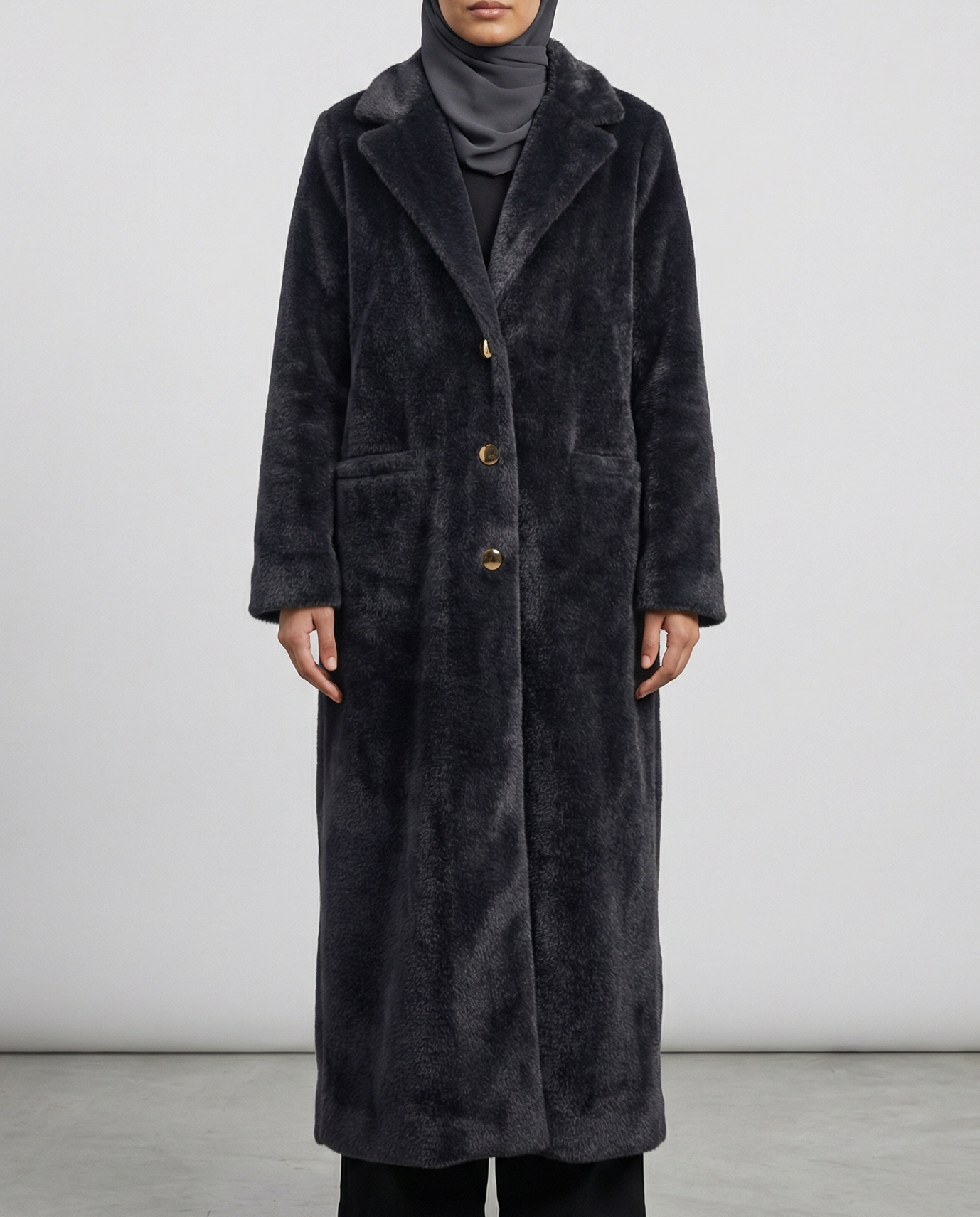 Aria Fur Longline Coat In Black