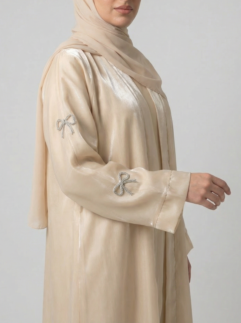 Beige Bow Abaya