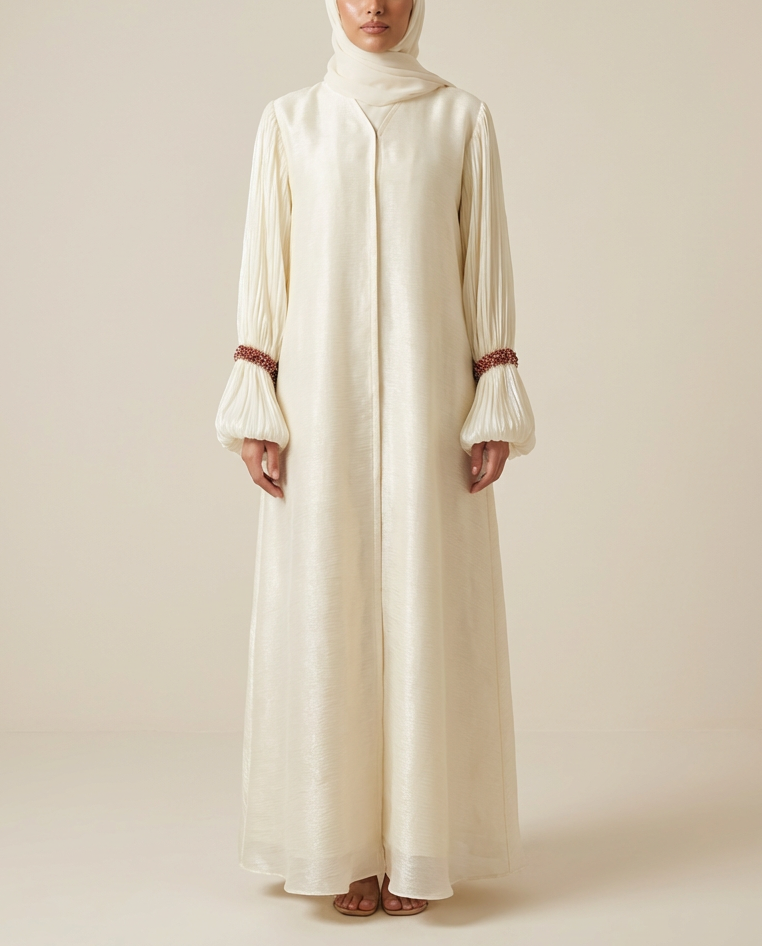 Exclusive Shimmer Beaded Abaya in Cream